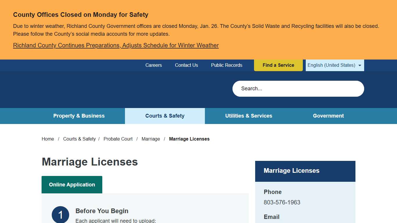 Marriage Licenses Richland County SC