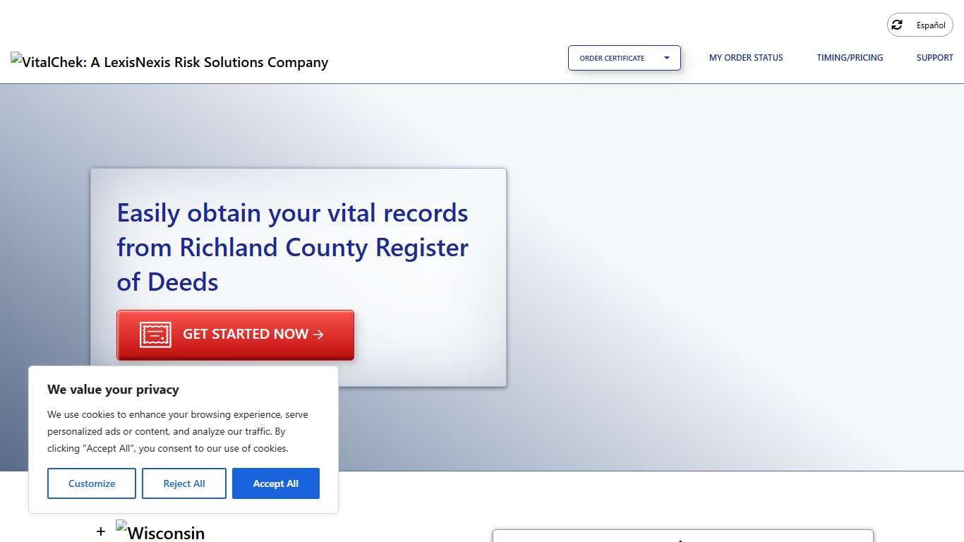 Richland County Register of Deeds (WI) Order Certificates - VitalChek