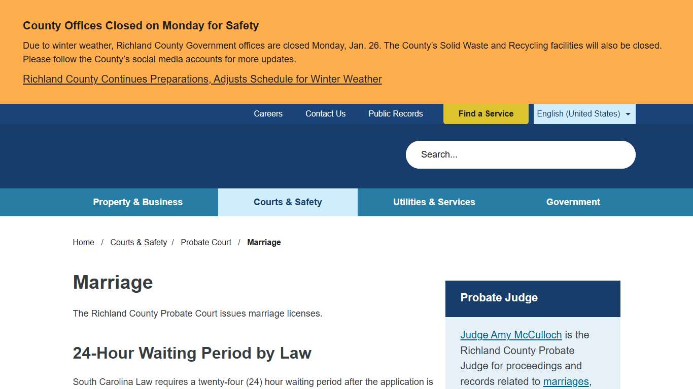 Marriage Richland County SC
