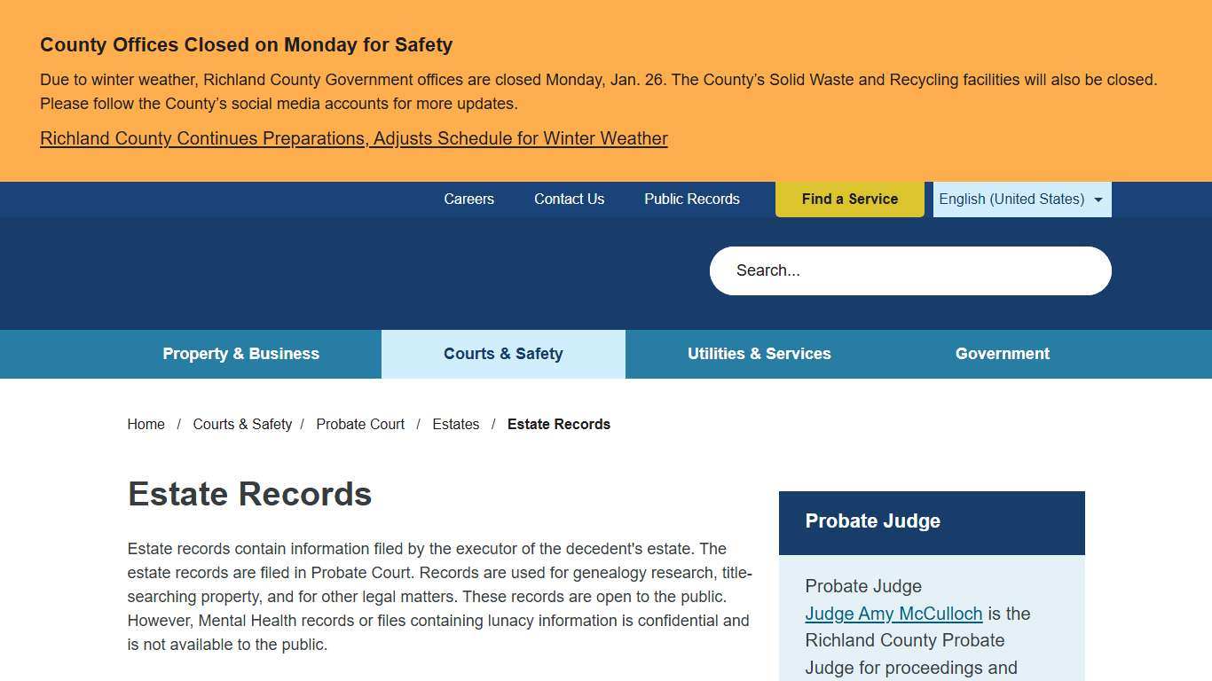 Estate Records Richland County SC